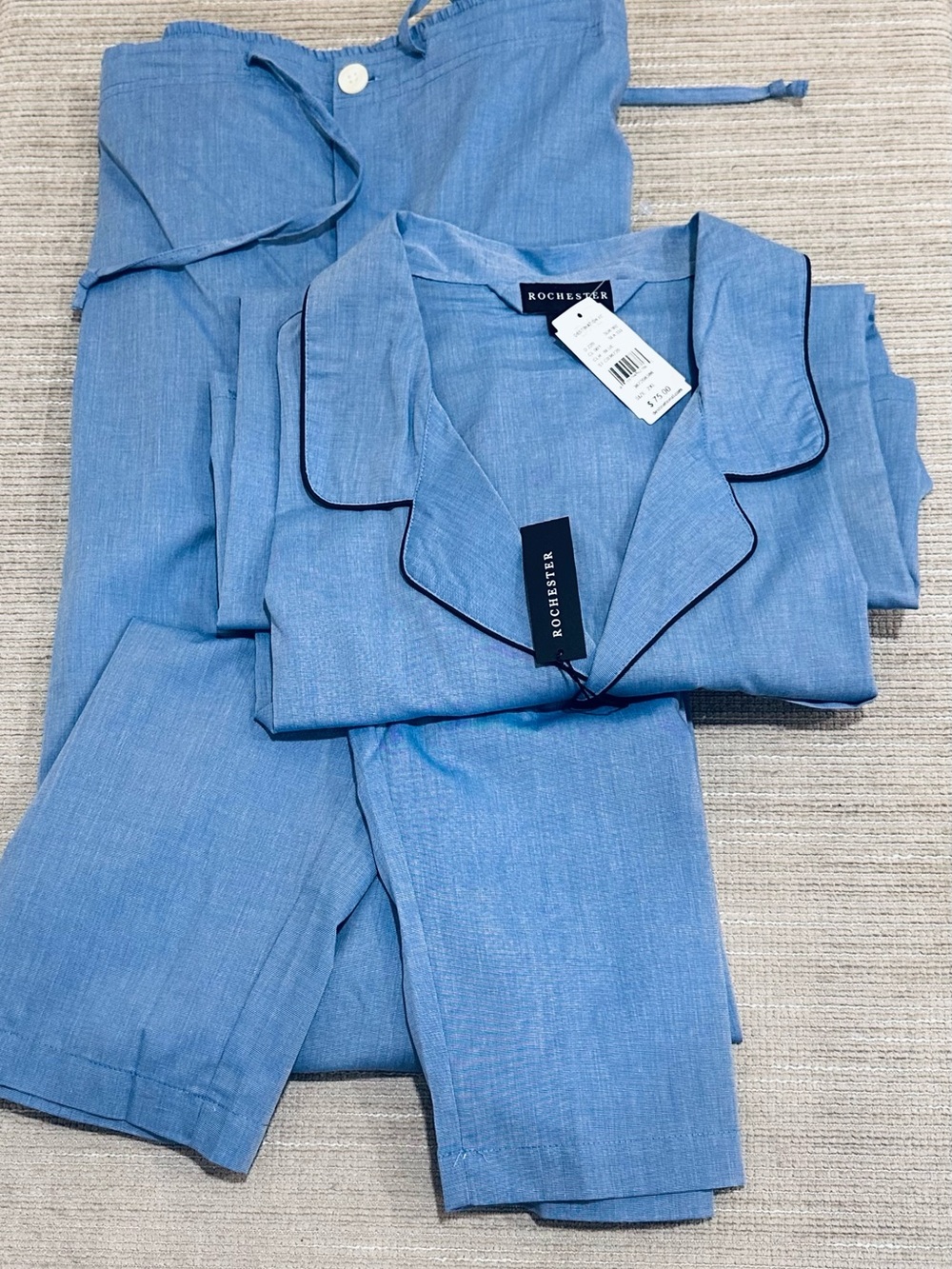 Rochester Men's 2-Piece Pajama Set Blue Long Sleeve Button Up Shirt & Pants  2X